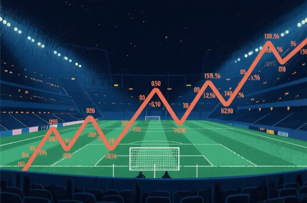 足球场夜景叠加抽象赔率曲线